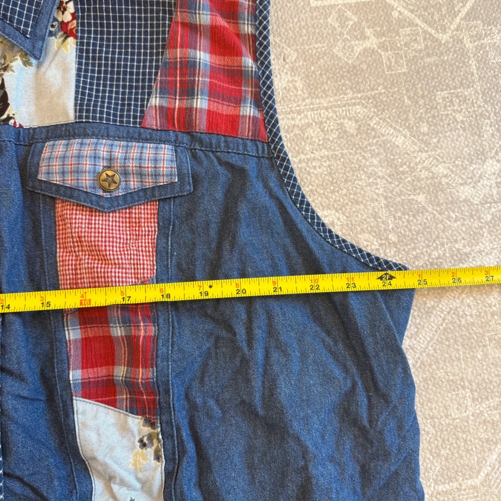 Vintage Patchwork Denim Vest Koret City Blues Womens 22W Plaid Floral Blue - Picture 7 of 8